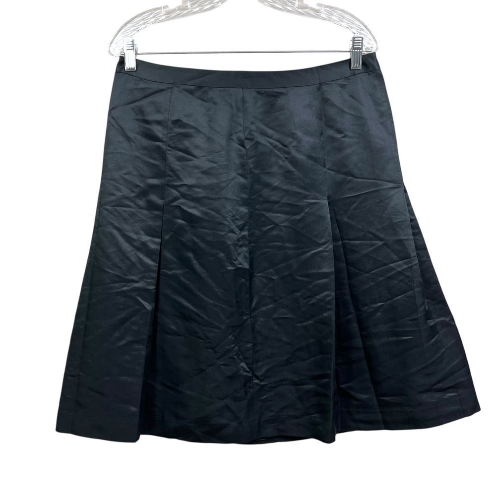 The Limited Womens Silk Skirt A-Line Satin Finish Pleated Lined Zip Black Sz 8*